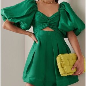 NWT Aje Green Dusk Puff-Sleeve Minidress (US 4/AUS 8)